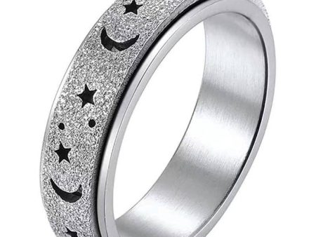 Arômes & Évasions - Rotating Ring - Stress Anxiety Relief - Stainless Steel - Silver Moon and Star Supply