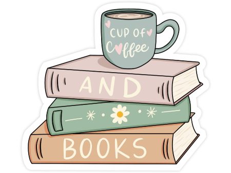 Simple Whimsy - Cup of Coffee and Books Sticker on Sale