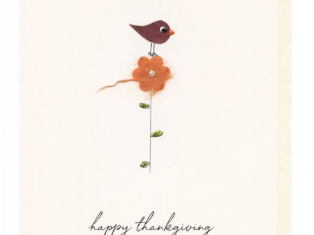 FLAUNT HANDMADE CORRESPONDENCES -  Happy Thanksgiving  Bird on Flower For Discount