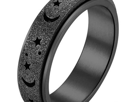 Arômes & Évasions - Rotating Ring - Stress Anxiety Relief - Stainless Steel - Moon and Star Discount