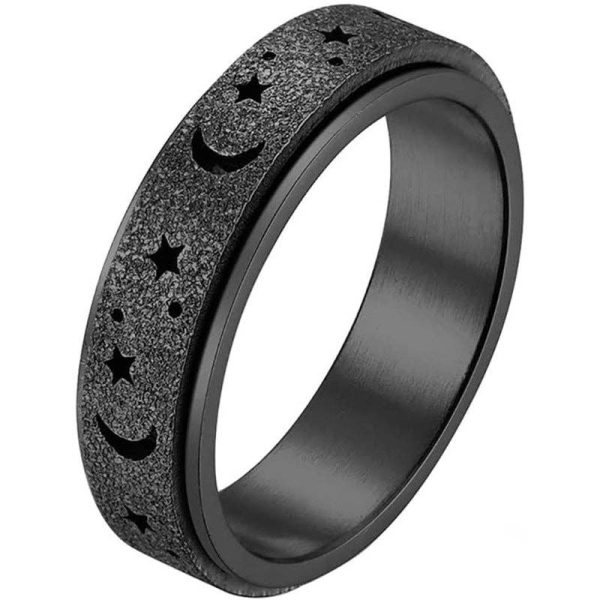 Arômes & Évasions - Rotating Ring - Stress Anxiety Relief - Stainless Steel - Moon and Star Discount