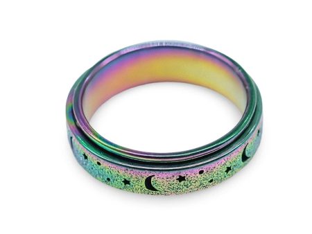 Arômes & Évasions - Rotating Ring - Stress Anxiety Relief - Stainless Steel - Rainbow Moon and Star For Discount