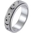 Arômes & Évasions - Rotating Ring - Stress Anxiety Relief - Stainless Steel - Silver Moon and Star Supply