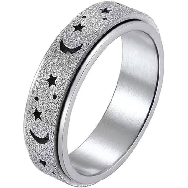 Arômes & Évasions - Rotating Ring - Stress Anxiety Relief - Stainless Steel - Silver Moon and Star Supply