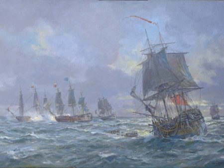 HMS Torbay rescuing survivors of the French Thésée, Quiberon Bay, 20 September 1759 - Oil on canvas by Geoff Hunt RSMA For Cheap