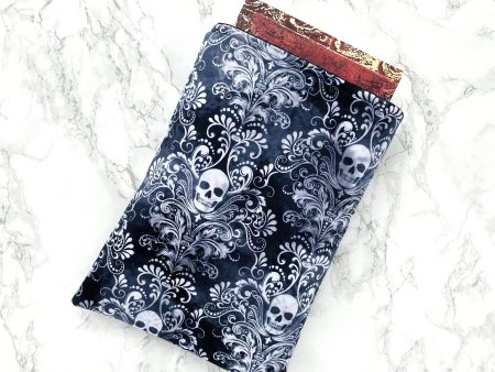 Padded book sleeve, e-reader cover: Large (Skull Damask) Hot on Sale