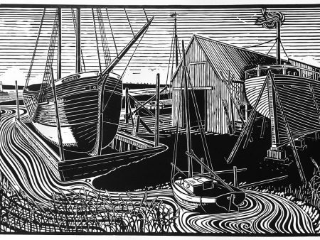 Winteringham Haven - James Dodds Linocut Print on Sale