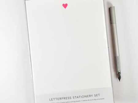 Inkello Letterpress - Stationery Set with Neon Pink Heart (#472) Hot on Sale