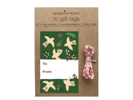 The Beautiful Project - Doves & Berries Holiday Christmas Winter Gift Tags Set of 10 Sale