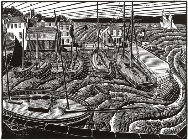 Falmouth Town Quay - James Dodds Linocut Print Fashion