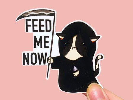 Small Noggin Studios - Feed Me Now Grim Reaper Cat Vinyl Sticker, hungry kitten Cheap