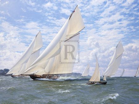 Britannia racing Navahoe, Valkyrie, Santanita, Calluna and Iverna off Cowes Solent August 1893 - Steven Dews on Sale