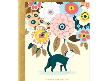 JooJoo Paper - Floral Kitty Birthday Card For Cheap