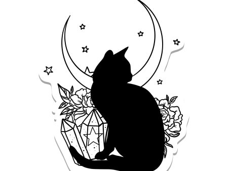 Rebel and Siren - Black Cat with Moon and Crystals Vinyl Sticker | 3  Hot on Sale