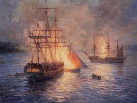 Fireships on the Hudson River. Night attack on HM ships Phoenix and Rose, August 1776 - Geoff Hunt on Sale